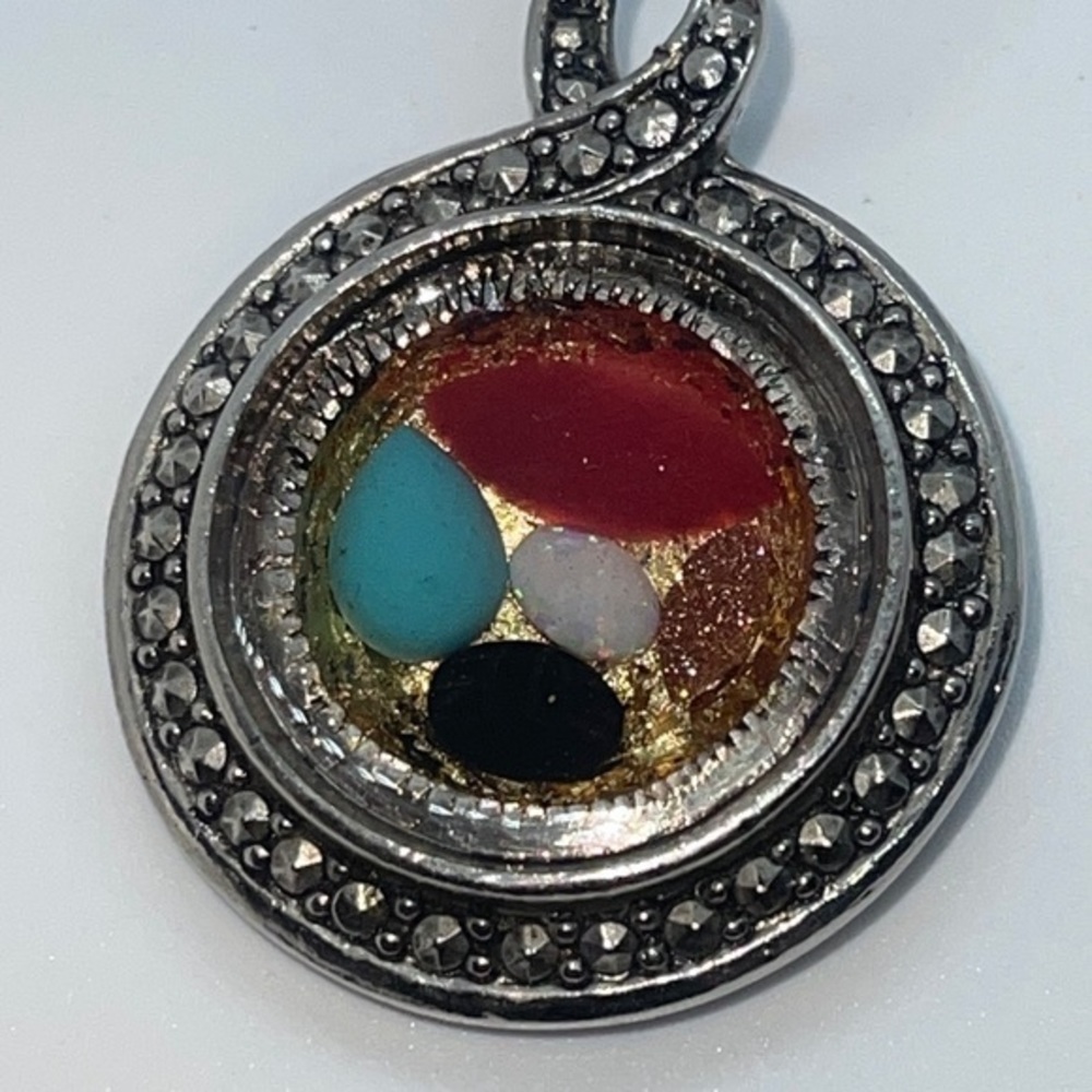 Silver Medallion W/Multiple Gemstones in Resin